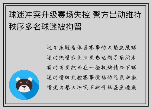 球迷冲突升级赛场失控 警方出动维持秩序多名球迷被拘留